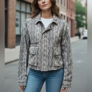 Blank NYC | Snake Print Moto Jacket - Gray/Ivory - Edgy - Chic - 100% Lyocell